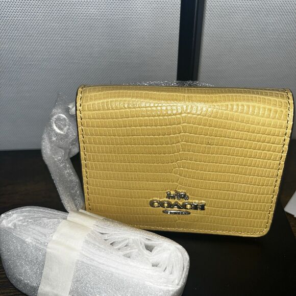 Coach Mini Wallet On A Chain Soft Hay Yellow Leather NWT $198 - Picture 8 of 9